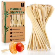 Aodaer 100 Pieces Bamboo Paddle Skewers 9CM Natural Wooden Cocktail Sticks BBQ Skewers Food Picks for Barbeque, Kebabs, Cocktails Buffet Party