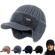 Fanyil Cold Shield Trapper, Kälteschutz-Trappermütze, Strickmütze mit Ohrenklappen und Wollrand, weich und atmungsaktiv (Grau)
