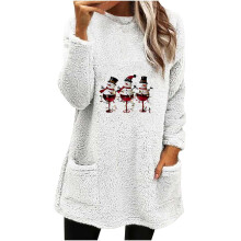 Damen-Thermo-Tops für Weihnachten, Langarm-Sweatshirts, Übergrößen, bedruckt/einfarbig, Rundhalsausschnitt, dicke Plüschblusen – Kompatibel mit