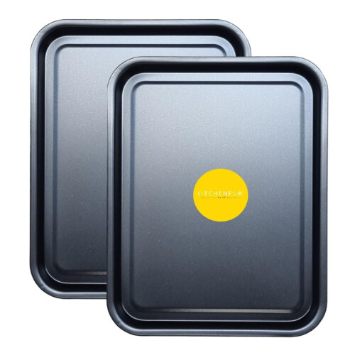 2-Pack Essential 38cm Baking Tray Set - Non-Stick Oven Trays Teflon? Coated for Baking & Roasting Durable, Dishwasher Safe & Stackable Bakeware for