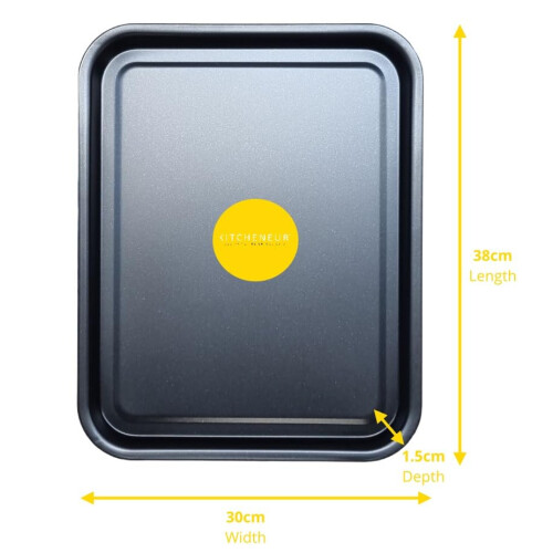 2-Pack Essential 38cm Baking Tray Set - Non-Stick Oven Trays Teflon? Coated for Baking & Roasting Durable, Dishwasher Safe & Stackable Bakeware for 2