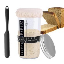 Sourdough Starter Jar Kit, 1000ml Sourdough Starter Jar with Aluminum Lid, Date Marked Feeding Band, Silicone Scraper, Cloth Cover and Thermometer