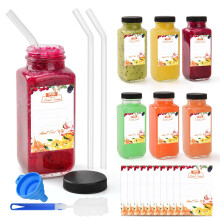 6 Pack 8 oz 250ml Glass Juice Bottles with Lids, Reusable Juice Containers Drinking Jars Small Glass Bottles with for Smoothie, Juicer Shots, Milk,
