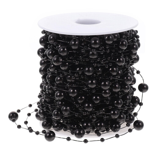 Artificial Pearls String Beads Chain 30m Long Black Resin 1 Roll