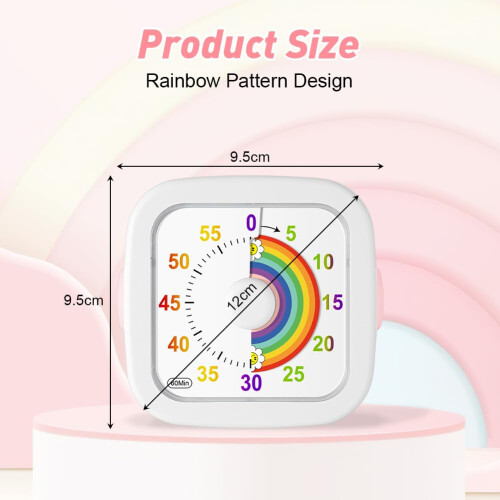 HOTUT 60 Minute Visual Timer for Kids,Visual Countdown Timer Clock Kids Timer,Pomodoro Timer with Rainbow Pattern,Desk Timer Kids Time Management 1