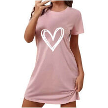 Dámské letní pyžamo s potiskem srdce, krátkým rukávem a kulatým výstřihem, polyester, spandex, velikost S-2XL