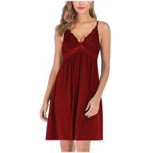 Dames nachtjurk met effen kanten details en spaghettibandjes - afslankende loungewear van modal, katoen en polyester, verkrijgbaar in maat S-2XL,