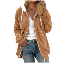 Damen-Wintermantel aus flauschigem Fleece in Übergröße, Kapuzenpullover mit Reißverschluss – Gold