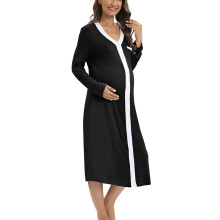 3-in-1 Nursing Gown for Labor, Delivery & Breastfeeding – V-Neck Maternity Sleep Dress, Short/Long Sleeve, Black S-2XL