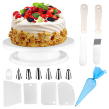 Cake Decorating Kit Tools, Rotating Cake Turntable, Scrapers, Spatula, Icing Piping Kit with Nozzles, TPU Bags, for Decorating Cakes Baking Set