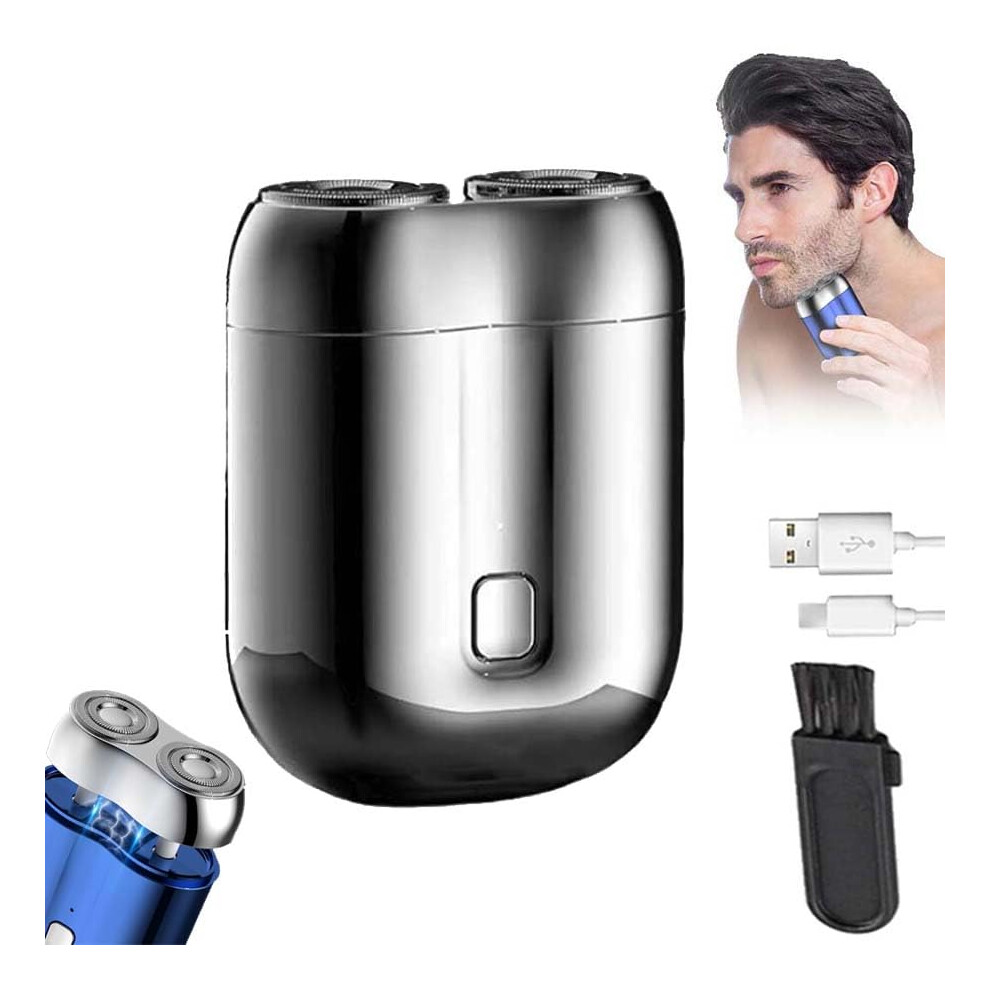 Silver Mini Dualhead Electric Shaver Usb Rechargeable Waterproof Razor For Men Travel Size
