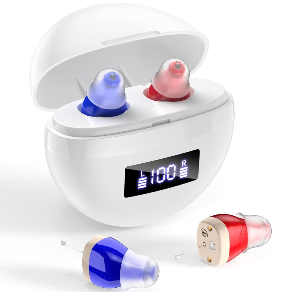 Rechargeable Hearing Aids for Seniors with Noise Cancelling, Invisible In-Ear Amplifier for Adults â Compatible with Charging Case