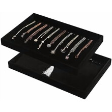 Lot de 2 plateaux empilables en velours noir pour colliers – Présentoir et rangement, compatible avec les boîtes à bijoux
