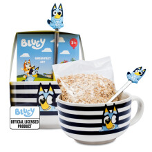 Bluey Breakfast Set with Ceramic Bowl & Spoon - 100g Porridge Oats for 2 Servings, Microwave Safe Bowl Featuring Bluey & Bingo, Kids Breakfast Kit -