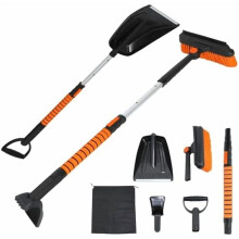 Escova de neve extensível de 86 a 104 cm, raspador de gelo e pá para carro/SUV/caminhão, cabeça giratória de 180, cabo de espuma, compatível