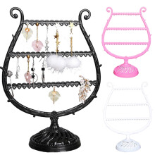 Présentoir à boucles d'oreilles à 3 niveaux avec base en bois – Présentoir à bijoux pour puces et boucles d'oreilles pendantes, compatible