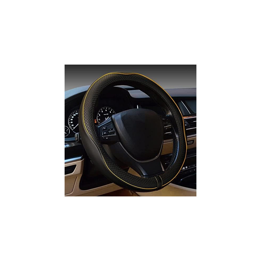 Gomass Car Steering Wheel Cover, Anti-Slip, Safety, Soft, Breathable, Heavy Duty, Thick, Full Surround, Sports Style ( With Line) Black/Yellow 9152228193581