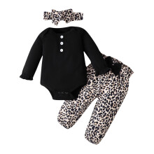 Conjunto de ropa para bebé niña: body de manga larga con volantes y estampado floral, 3 piezas.