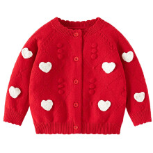 Gebreid vestje voor baby meisjes, herfst/winter, thermische trui met klein hartje geborduurd, babytrui, vestje, babykleding, rood