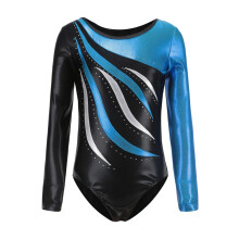 Collant de ginástica com strass brilhantes para meninas e meninos, modelo ballet/dança latina de manga comprida, azul, tamanho 11-12 anos — Ideal