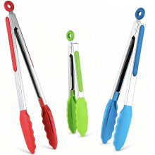 Kitchen Tongs Set of 3, Cooking Tongs with Silicone Tips, Non-Stick Non-Scratch Heat Resistant Tongs for Grilling Buffet BBQ Salad Serving