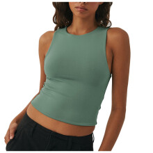 Dam Crop Linnen Dubbelfodrade Casual Grundläggande Ärmlösa Träningströjor Söta Sommar Slim Fit Yoga Linnen