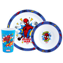 Marvel Spider-Man Kids Tableware Set ? 3 Piece Reusable PP Plate, Bowl & Cup Set ? Superhero Dinnerware Tableware Set for Mealtimes at Home, On