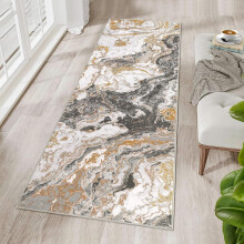 Modern Marble Runner, Washable Kitchen Rug Abstract Marble Pattern Non Slip, 2'x6' Bedroom Entrway, Grey