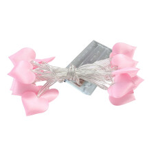 3 m lange LED-Lichterkette mit 20 Lichtern, LED-Stoffherz-Lichterkette, romantische Raumdekoration, rosa