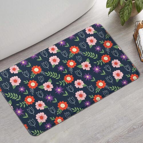 Χαλί μπάνιου Pioneer Flower Floral, αντιολισθητικό χαλάκι μικροϊνών με λαστιχένια 1
