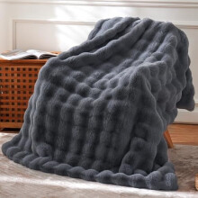 Faux Fur Throw Blanket for Couch – Soft Plush Minky Bubble Blanket, Grey 51"x63", Ideal for Living Room & Gifts – Compatible with Home Decor