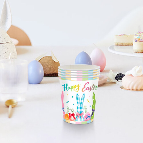 Easter Disposable Paper Cups White with Bunny and Egg 2
