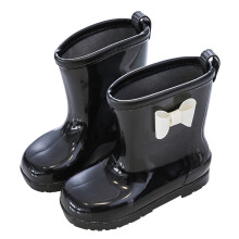 Girls Rain Boots Closed Toe Non- Easy-On Lightweight Bowknot Waterproof Shoes Child Leisure Climbing Hiking Camping Cycling Boots,Black,7-8 Years