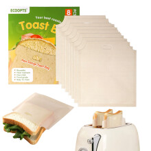 ECOOPTS 8 Large Size Toaster Bags | Non Stick Sandwich Toastie Bag | Easy to Open Reusable Toaster Bag for Grilled Cheese Sandwiches | Safest On The