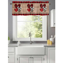 Retro Romantic Leopard & Heart Valance, Rod Pocket, 42x12in, Compatible with Standard Rods