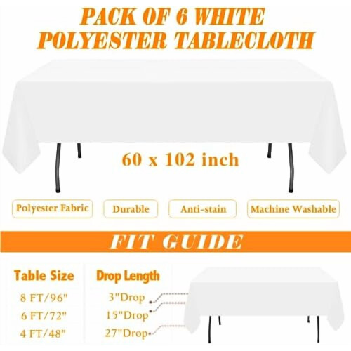 Vit rektangulär polyesterduk 60x102 tum 6-pack 1