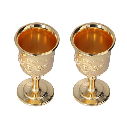 2 τεμάχια μεταλλικά ποτήρια κρασιού Vintage Chalice για δεξιώσεις 2