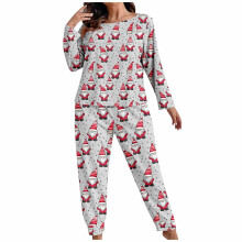 Kerstpyjamaset voor dames in grote maten, feestelijke flanellen fleece loungeset, lange mouwen en broek, XL-5XL, perfect voor de feestdagen.