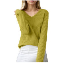 Damen-Strickpullover mit V-Ausschnitt, langen Ärmeln, weich