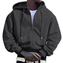 Sweat à capuche zippé à manches longues pour homme, couleur unie, avec poches