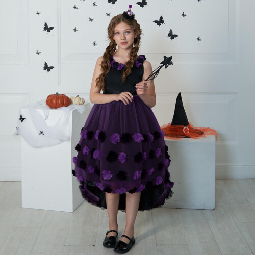 Παιδικό φόρεμα ρόλων για το Halloween με σχέδιο πριγκίπισσας και πέταλα, αμάνικο, 2