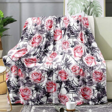 Gothic Floral Throw Blanket – Pink Rose & Black Spider Web Design, Soft Fleece, 30"x40", Compatible with Halloween & Witchy Decor