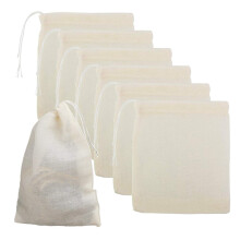 nuoshen 50 Pack Cotton Muslin Drawstring Bags,10 * 8cm 100% Cotton Reusable Mesh Bags Tea Coffee Filter Spices Storage