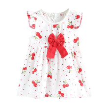 Prinsessekjole til småbørnspiger, sommeroutfit med blomsterprint og flyvende ærmer i bomuld, rød A, kompatibel med 1 år