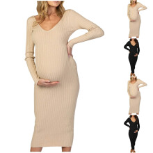 Babyshowerklänning svart långärmad fyrkantig halsringning gravidklänning