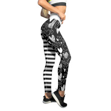 Stretch-naisten vatsaa tukevat kuviolliset korkeavyötäröiset rento nilkkakorkeat leggingsit taskuilla, polyesteriä, musta, XXL