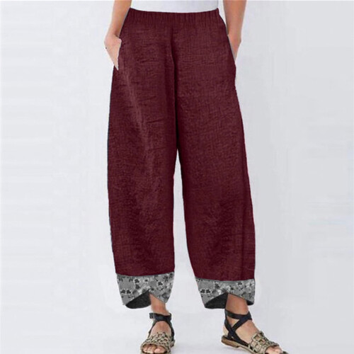 UTTOASFAY Γυναικείο Παντελόνι Γυναικείο Casual Παντελόνι Βαμβακερό Λινό Στάμπα