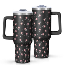113 cl Pioneer blommigt blommönster isolerat tumbler med handtag, BPA-fritt läckagesäkert lock och sugrör, dubbelväggig vakuum, varm 12
