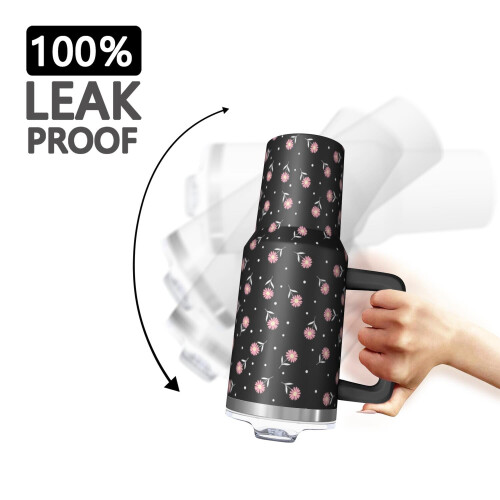 Ποτήρι Pioneer με 40oz, μονωμένο με λαβή και σχέδιο λουλουδιών, καπάκι και καλαμάκια 2