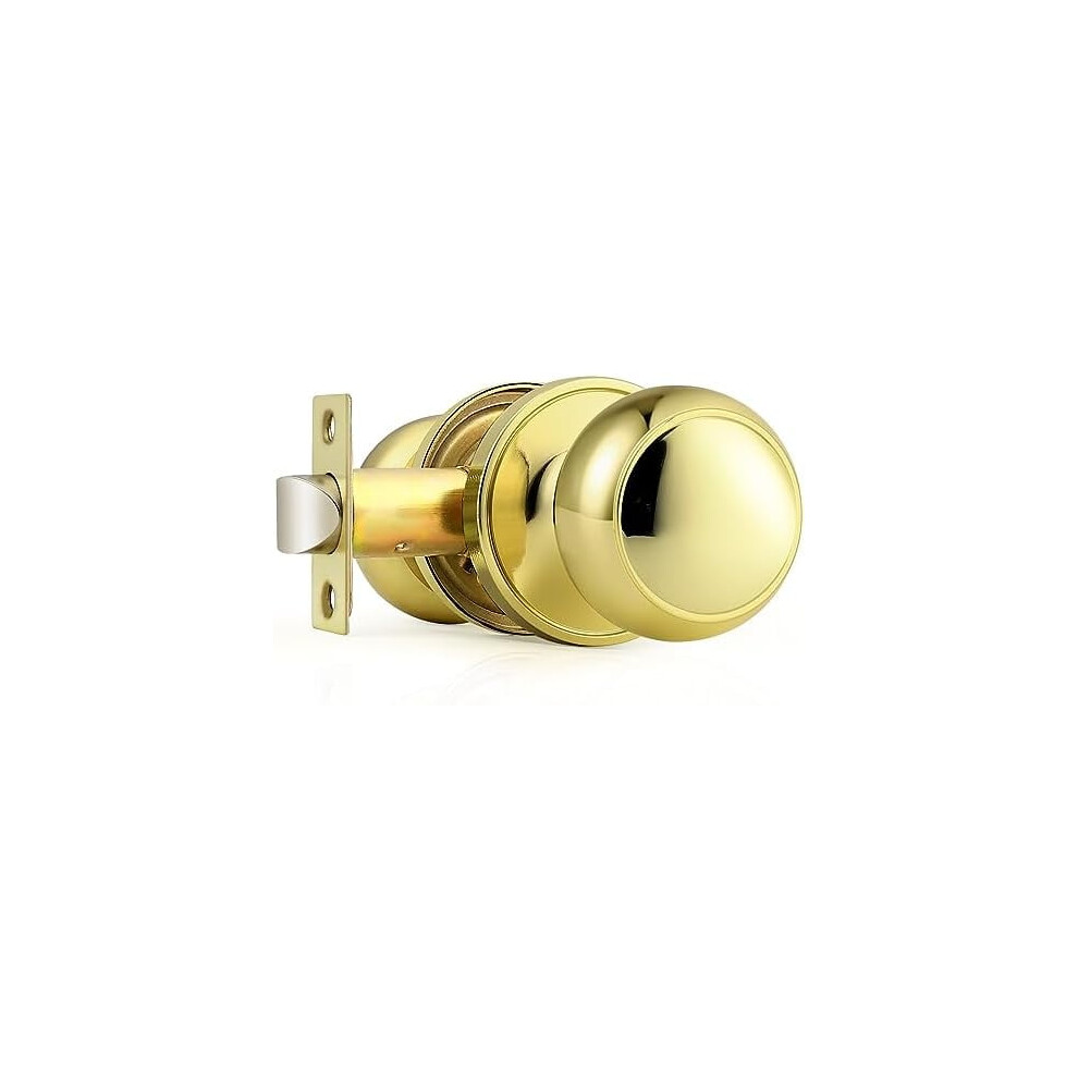 Keyless Flat Ball Door Knob, Non-Locking Passage Door Hardware In Polished Brass For Closet, Hallway & Passage Handle, 1 Pack 9165521417483